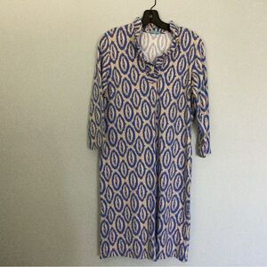 Stylish Blue and Cream Long Sleeve Dress